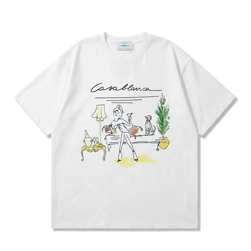 Casablanca Hand-painted Style White T-shirt