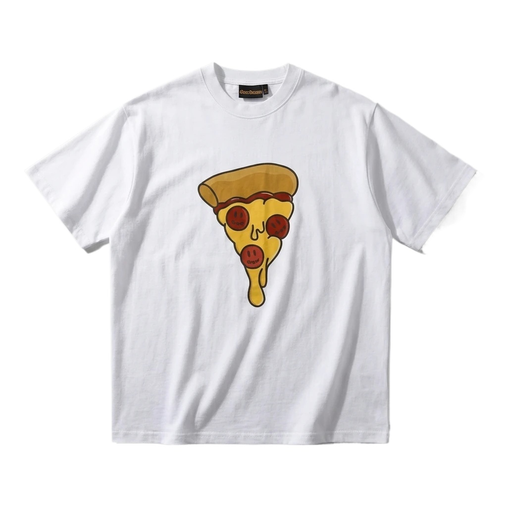 DREW Pizza Cartoon Style White T-shirt