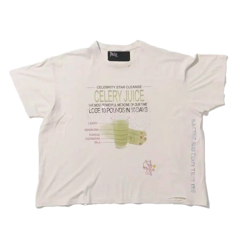 Paly Hollywood Celery Juice Print Vintage Style White T-Shirt