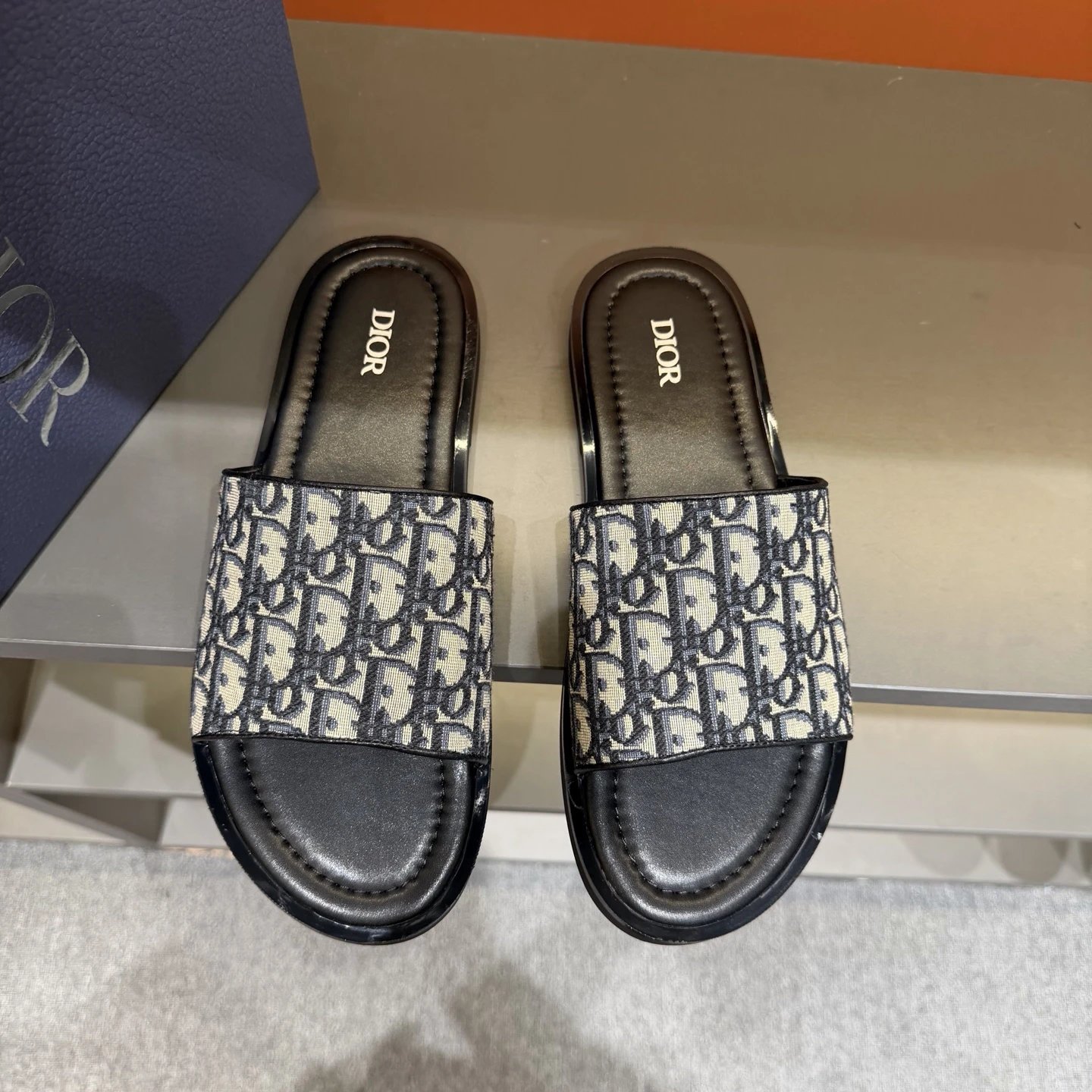 Dior Vintage Monogram Black and Grey Slides