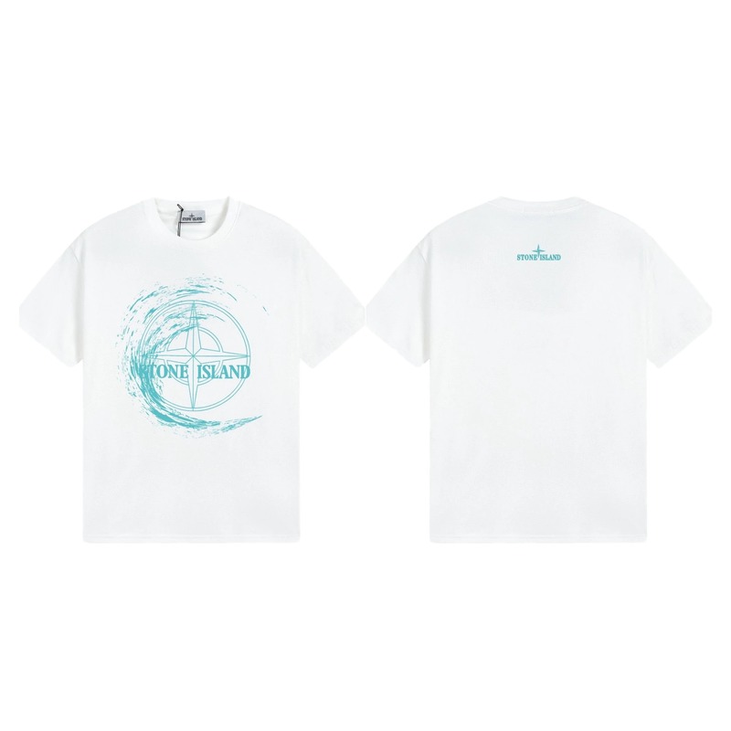 Stone Island Compass Print Street Style White T-Shirt