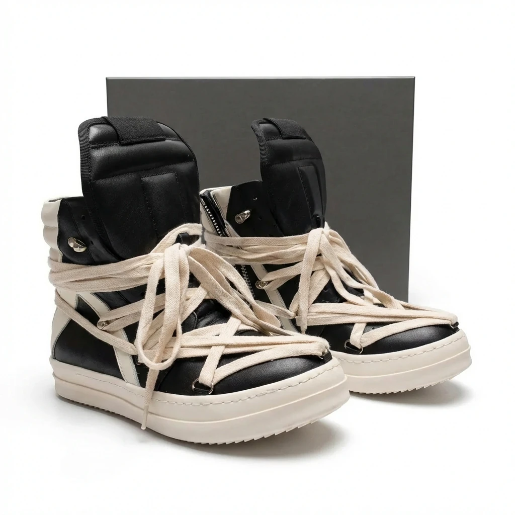 Rick Owens dark style high-top shoes