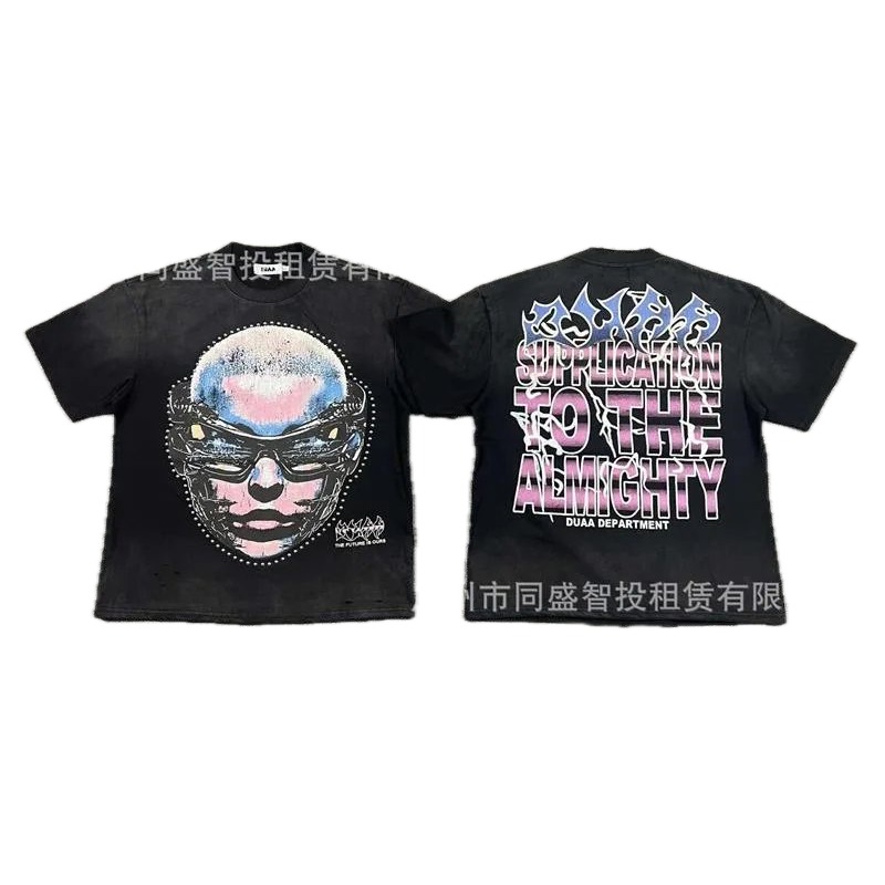 DUAA Cyber Portrait Street Style Black Short-sleeve T-shirt