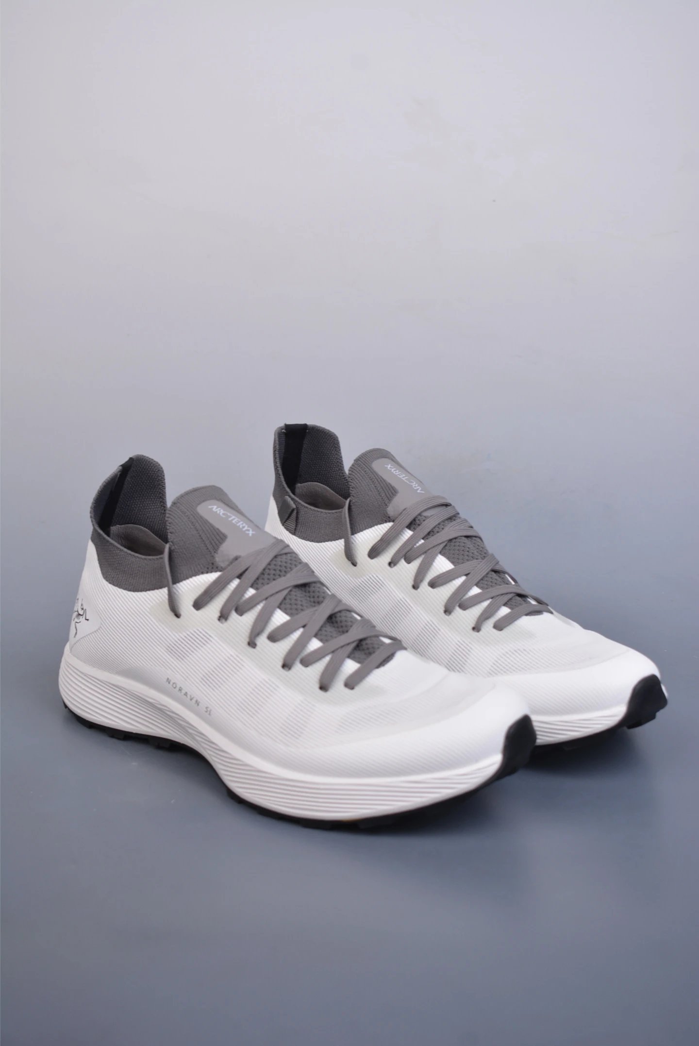 Arc'teryx White and Gray Knit Trail Sneakers, Technical Upper