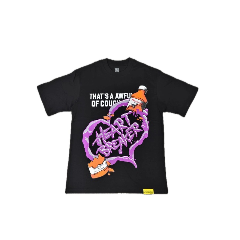 AWFUL Purple Paste Printed Street Style Black T-shirt