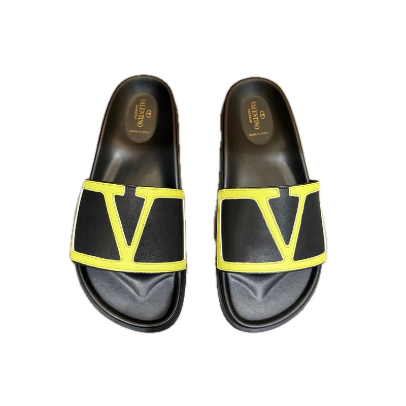 Valentino V-Logo Trendy Black and Yellow Slide Sandals