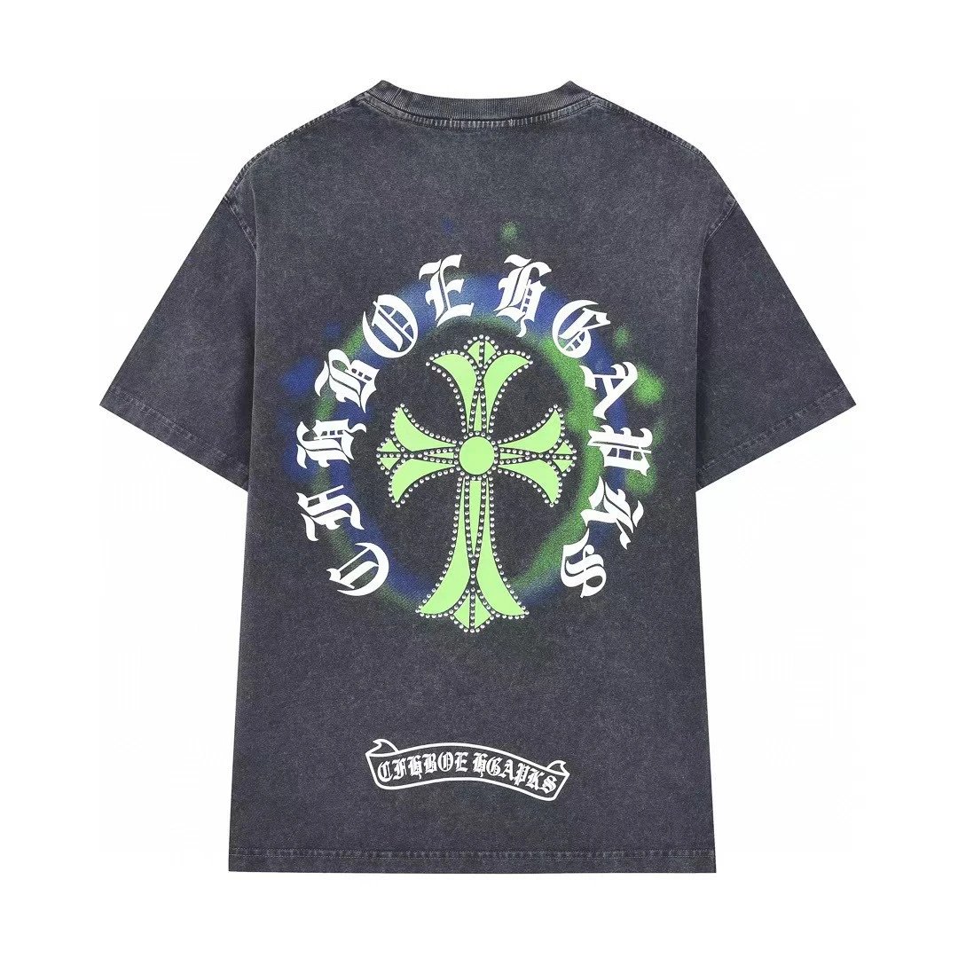 Chrome Hearts Cross Print Vintage Distressed Black Short-sleeve T-shirt