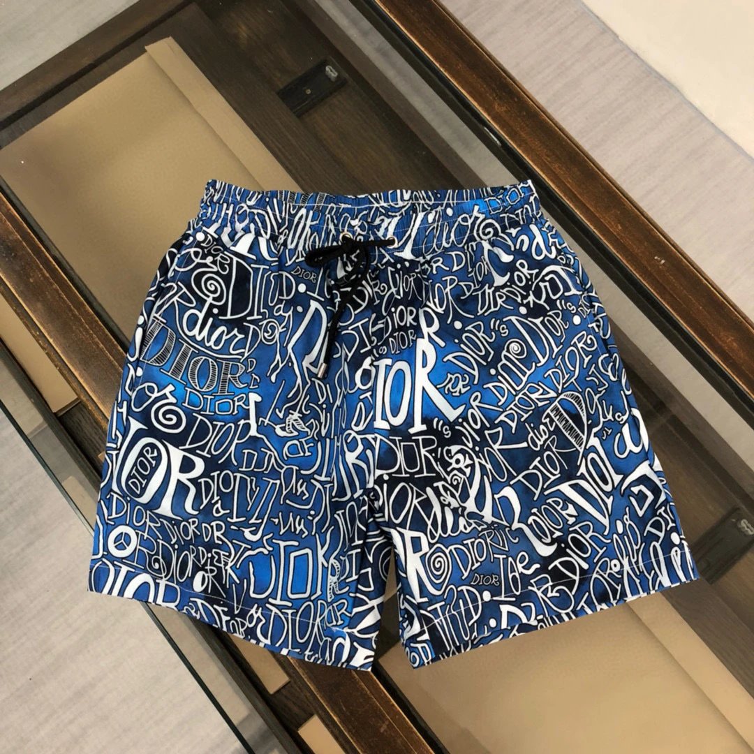 Dior Graffiti All Over Print Cool Trendy Style Blue Shorts