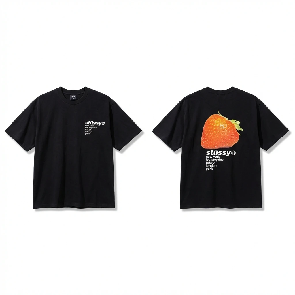 Stussy Strawberry Print Black T-shirt
