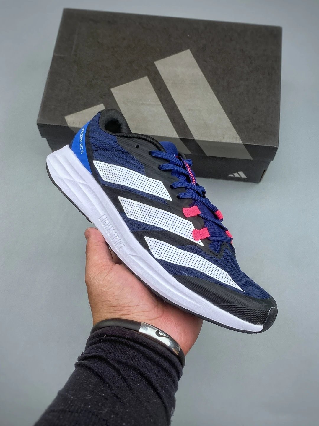 Adidas Navy and White Road Runners with Layered Mesh Upper