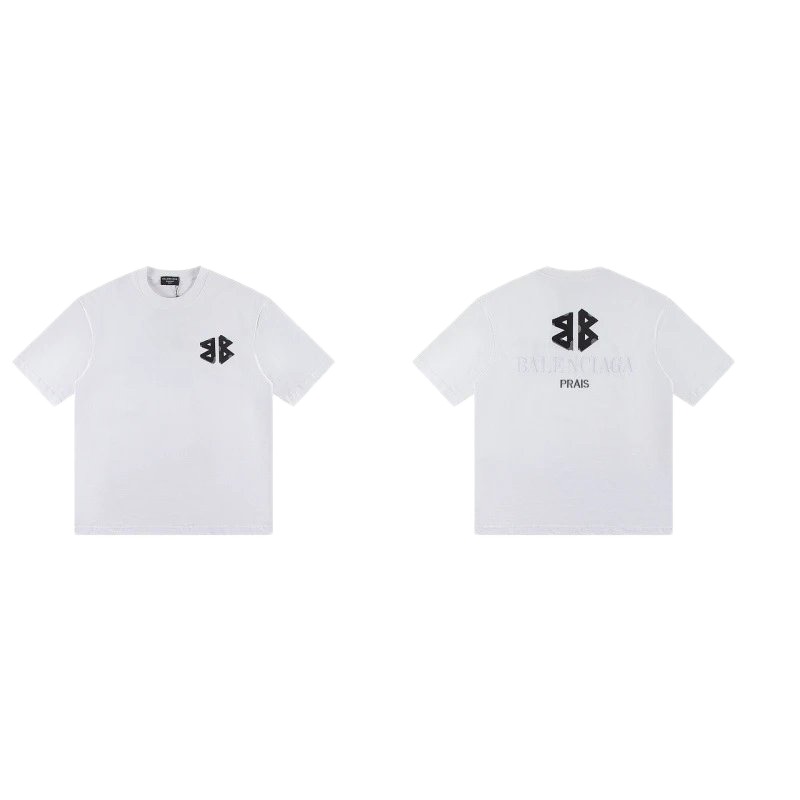 Balenciaga Double-B Print Street Style White T-Shirt