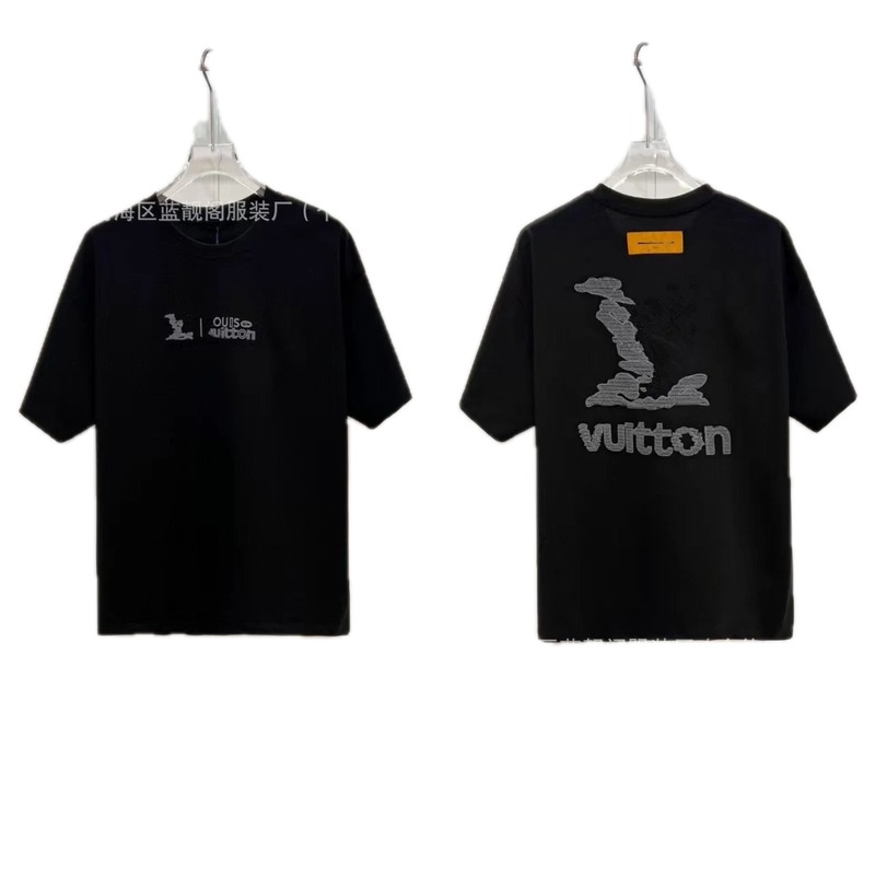 Louis Vuitton Embroidered Street Fashion Style Black Short-sleeve T-shirt