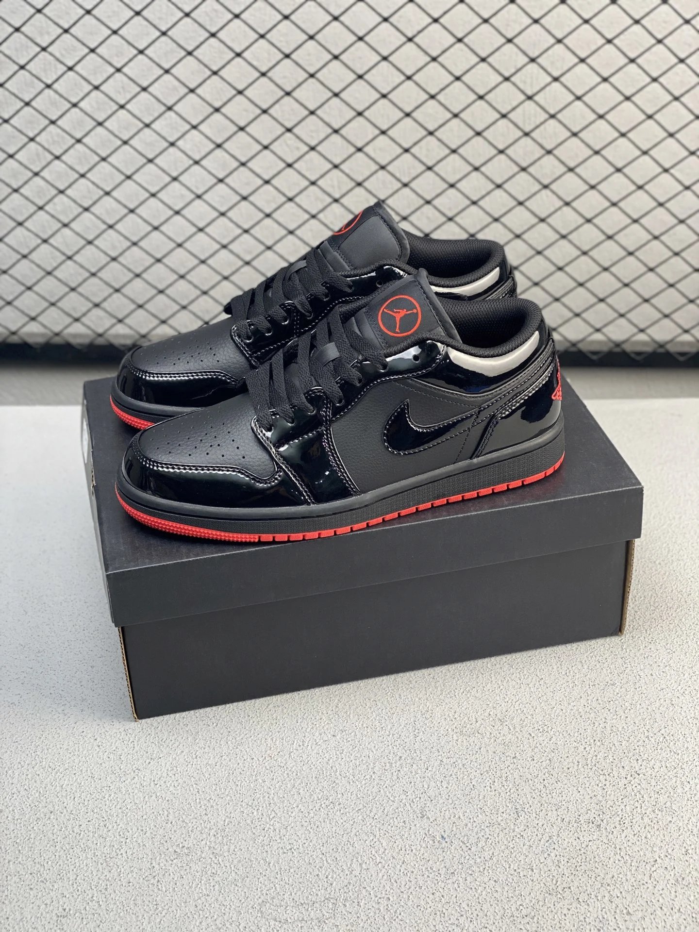Jordan Black and Red Low-Top Sneakers, Classic Lace-Up