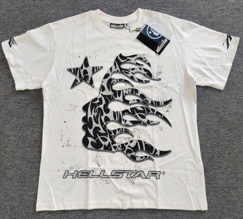 Hellstar Flame Print Street-style Off-white T-shirt