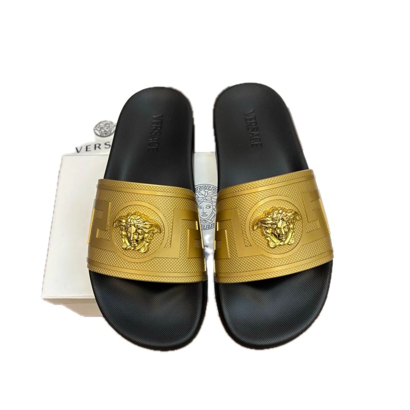 Versace Medusa Luxury Style Black & Gold Slide Sandals