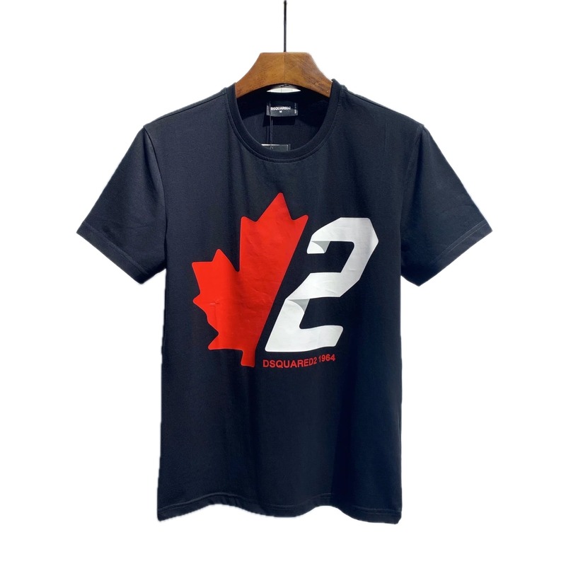 DSQ Maple Print Streetwear Black Short-sleeve T-shirt