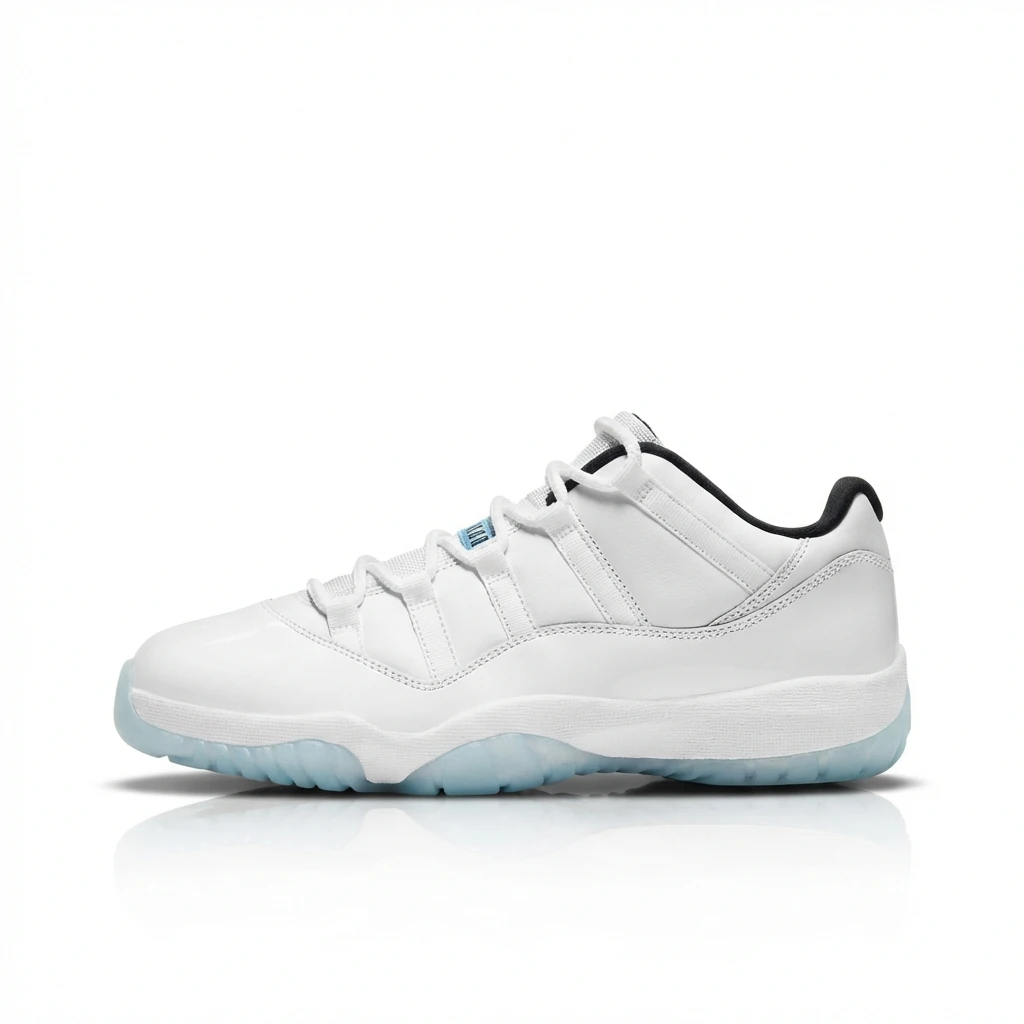 Simple white trendy shoes of Jordan 11 generation.