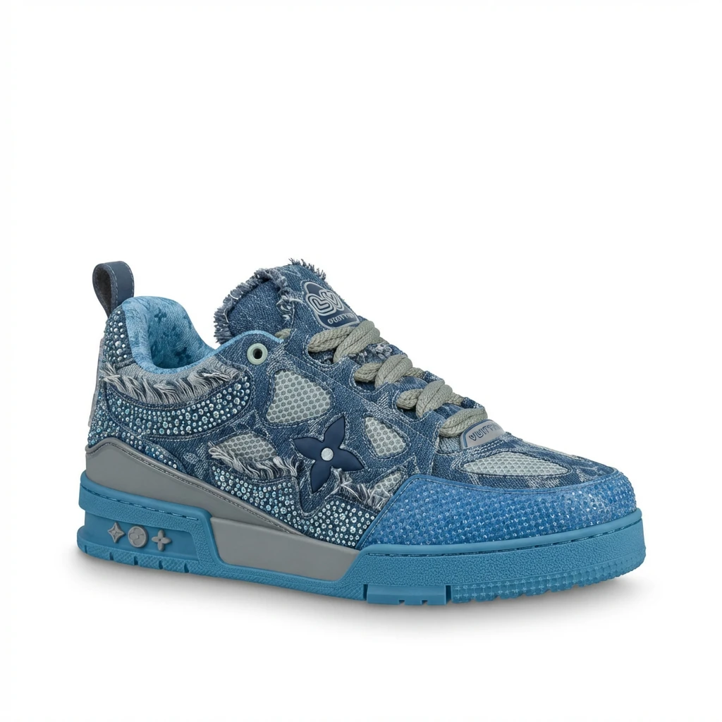 Louis Vuitton retro-style blue-gray sports shoes