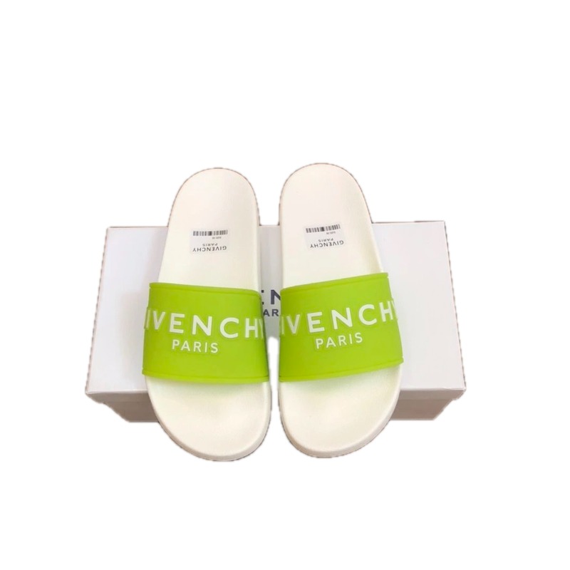 Givenchy Trendy Letter Style Fluorescent Green Spliced White Slide Sandals