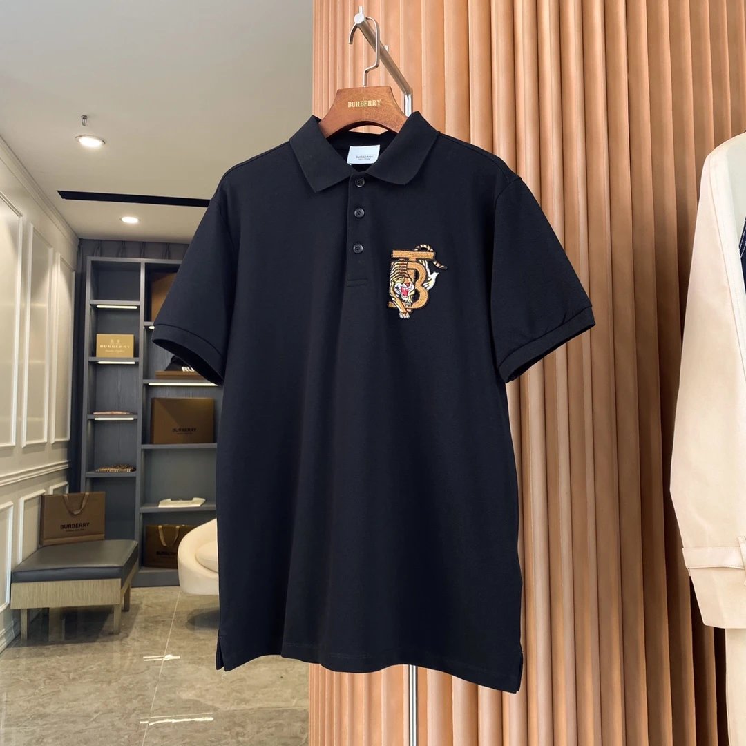Burberry Tiger Embroidery Style Black Polo Shirt