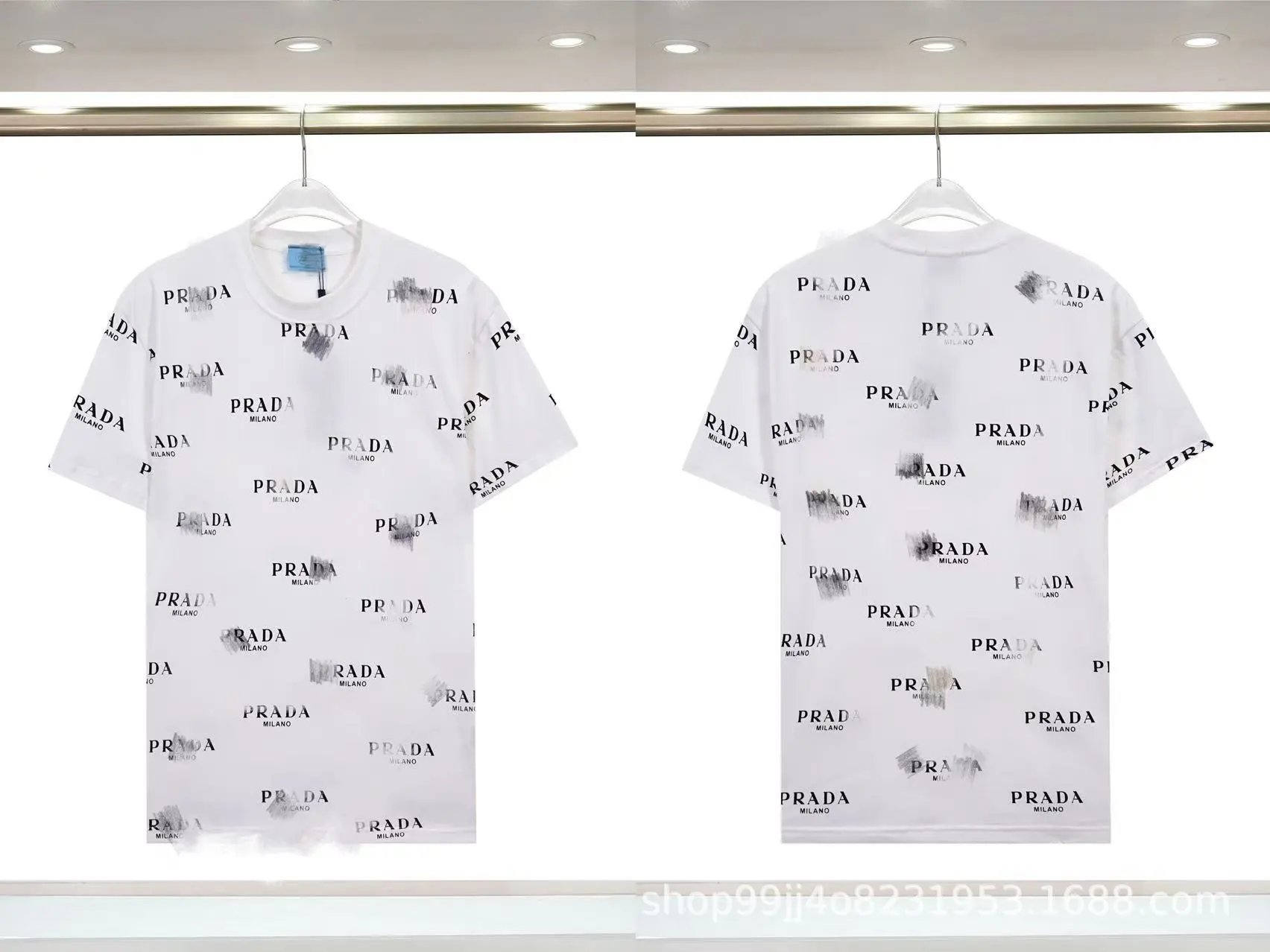 Prada All-over Print Streetwear Style White Short-sleeve T-Shirt