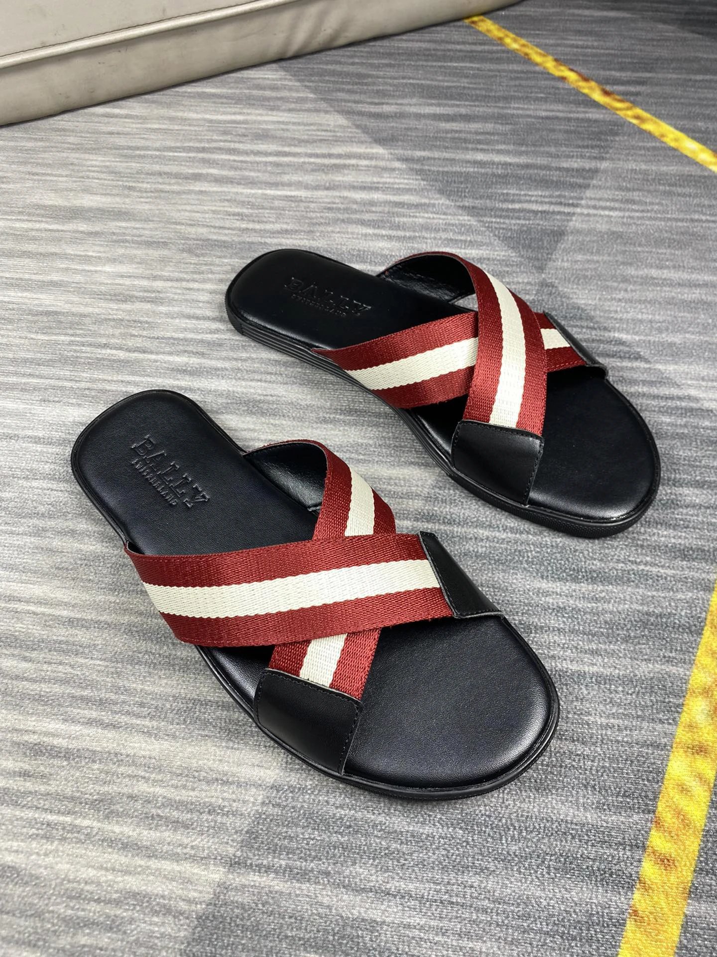BALLY Classic Striped Casual Black and Red Slide Slippers