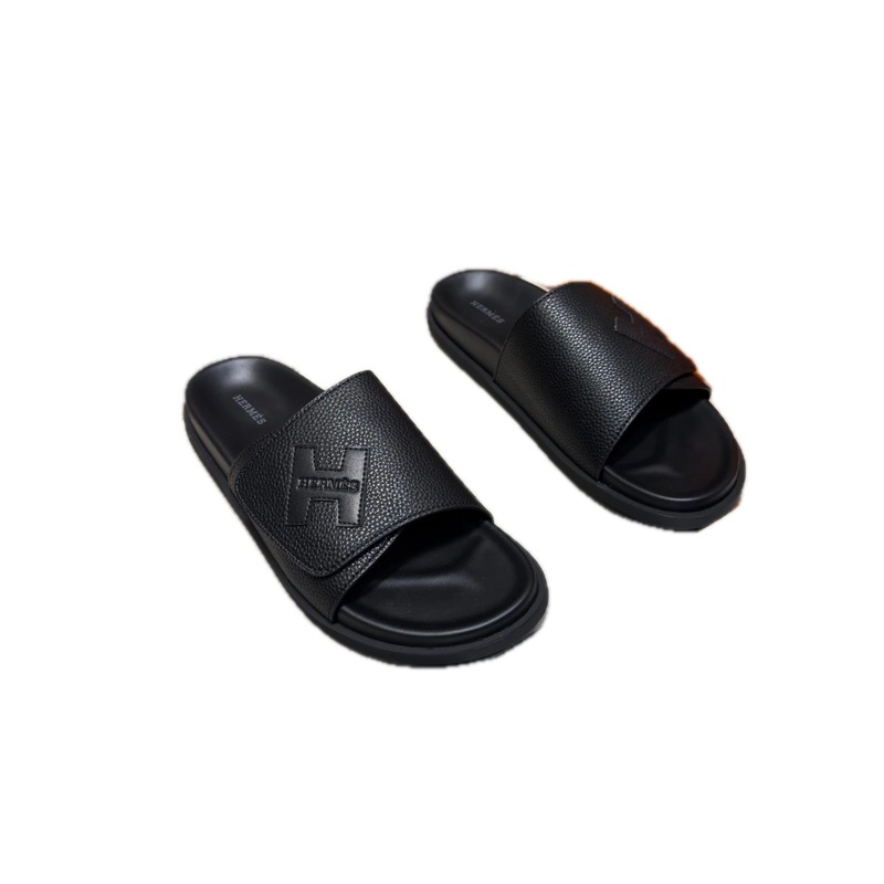 Hermès H Collection Minimalist Style Black Slides