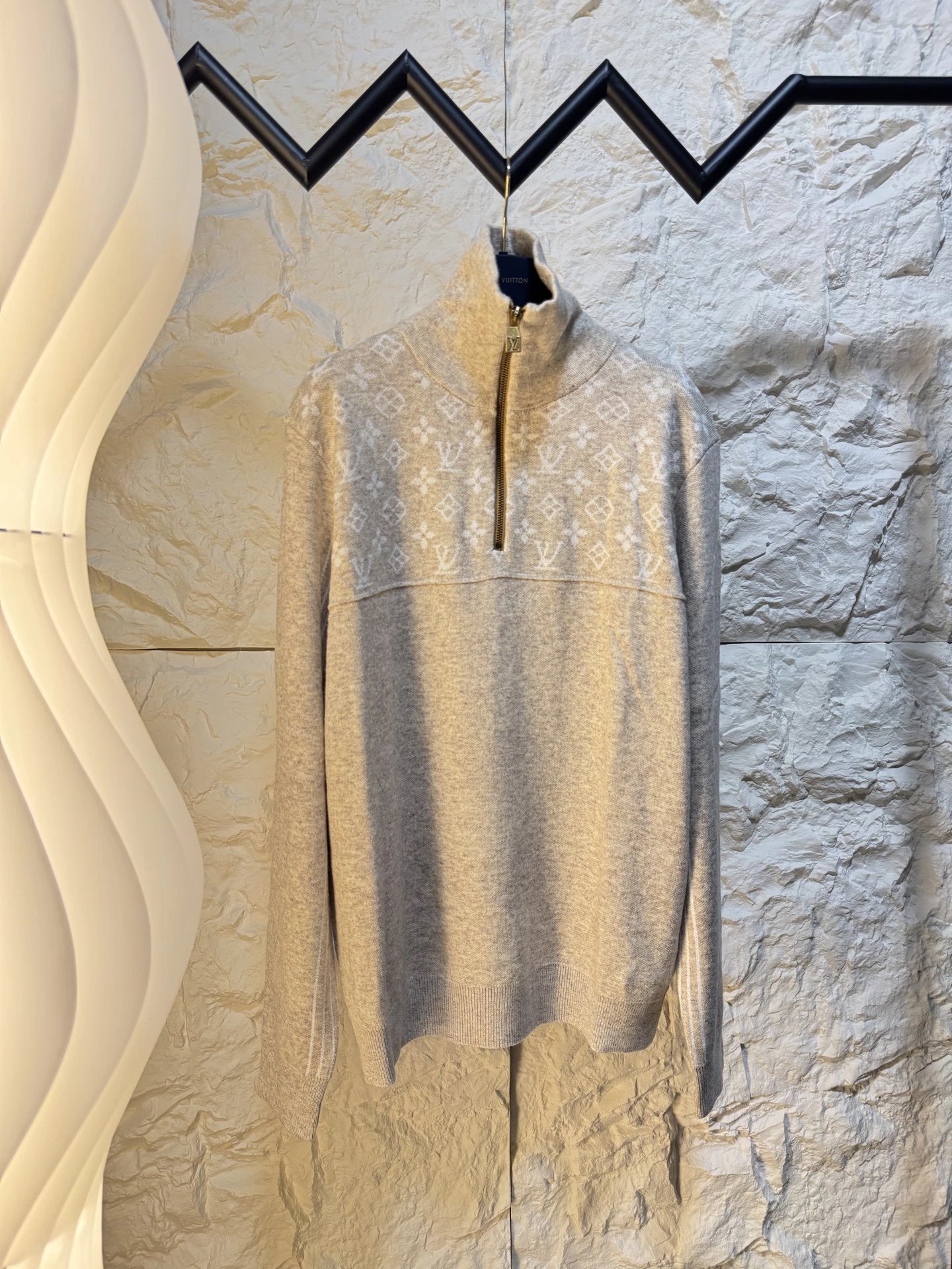 Louis Vuitton Zip Sweater with Beige Zip-neck Knit Sweater with
