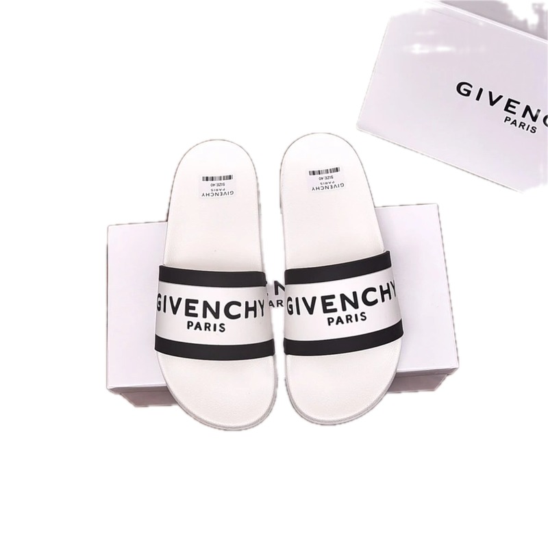 Givenchy Paris Minimalist Lettering White-Black Colorblock Slide Sandals