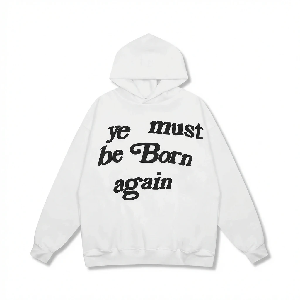 Kanye's religious-style white hoodie.