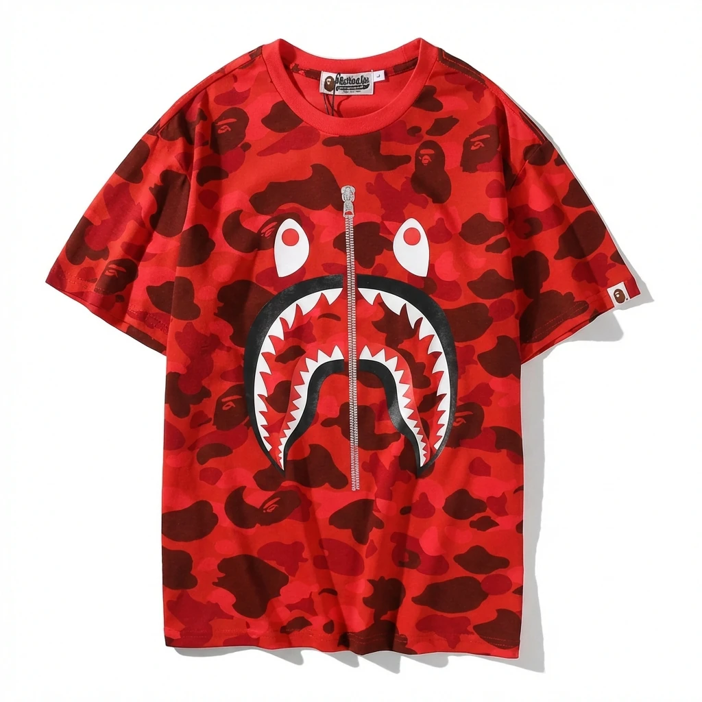 Bape Shark Camouflage Style Red T-shirt