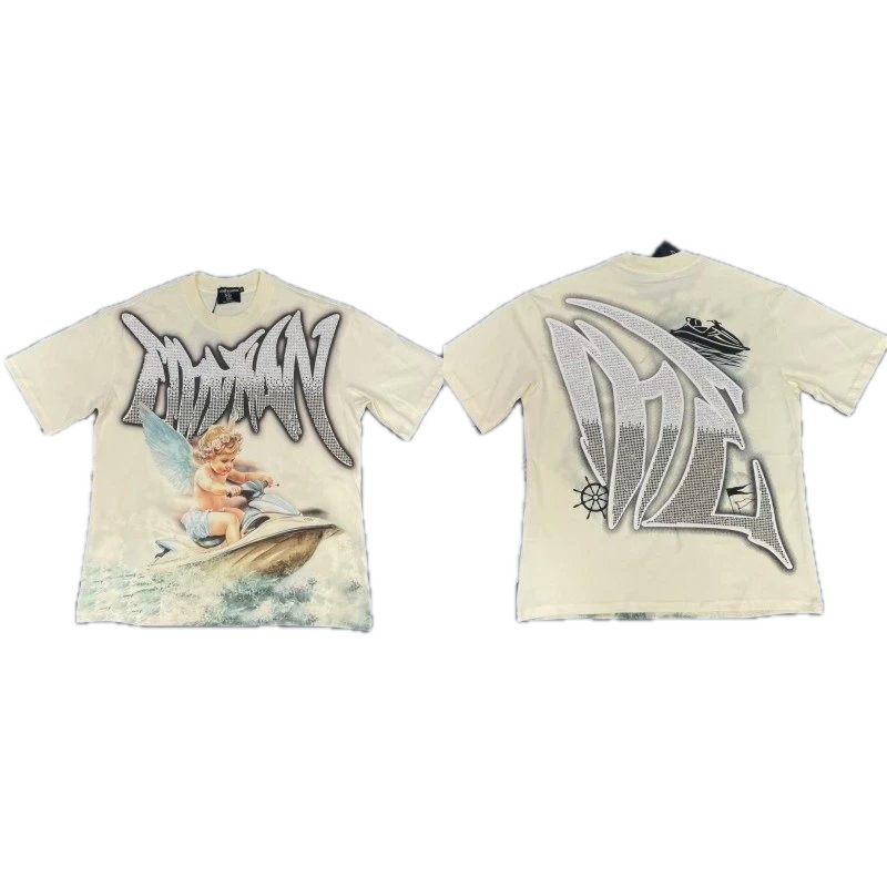 Mixed Emotion Off-white Street-style Angel Print T-shirt