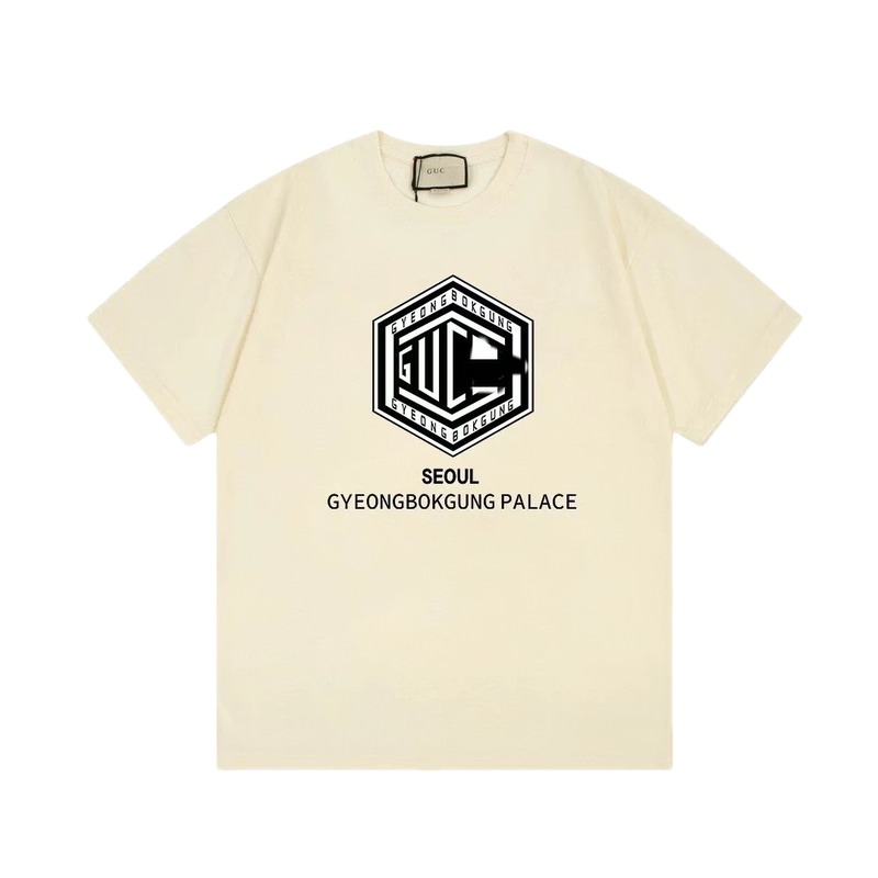 Balenciaga Printed Street-Style Beige Short-sleeve T-Shirt