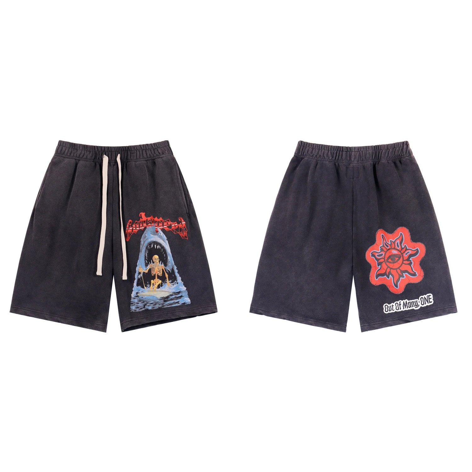 Godspeed Skull Print Trendy Cool Charcoal Gray Shorts