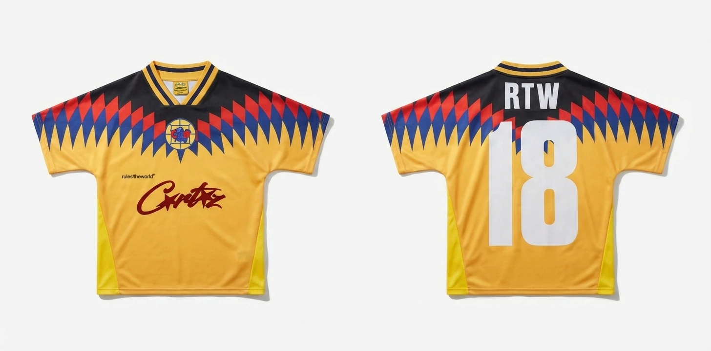 Corteiz RTW series yellow, black and blue color - blocking jersey