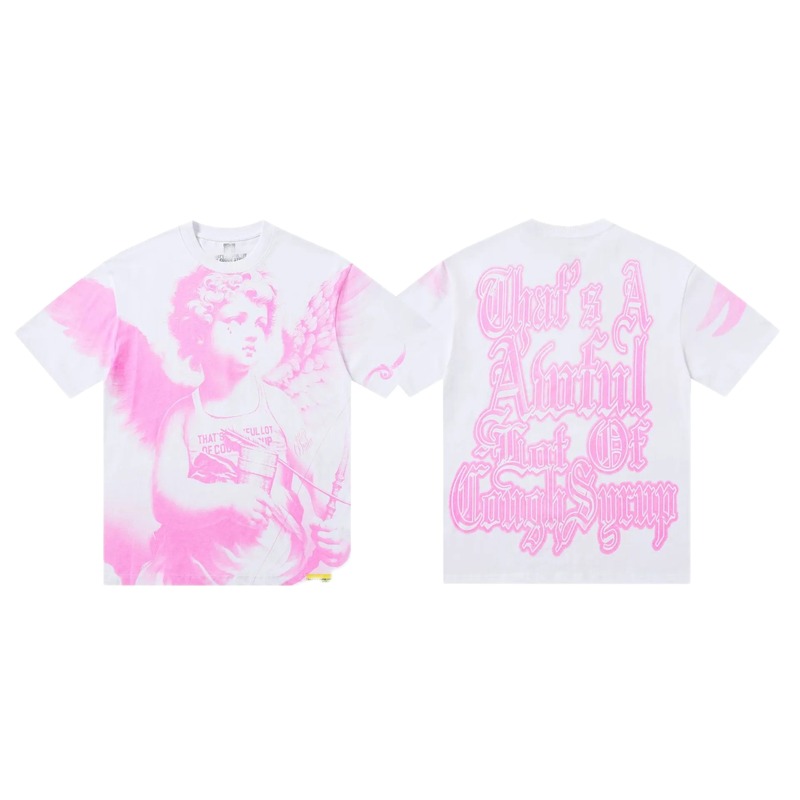 COUGH SYRUP Angel Print Street Style White and Pink T-shirt