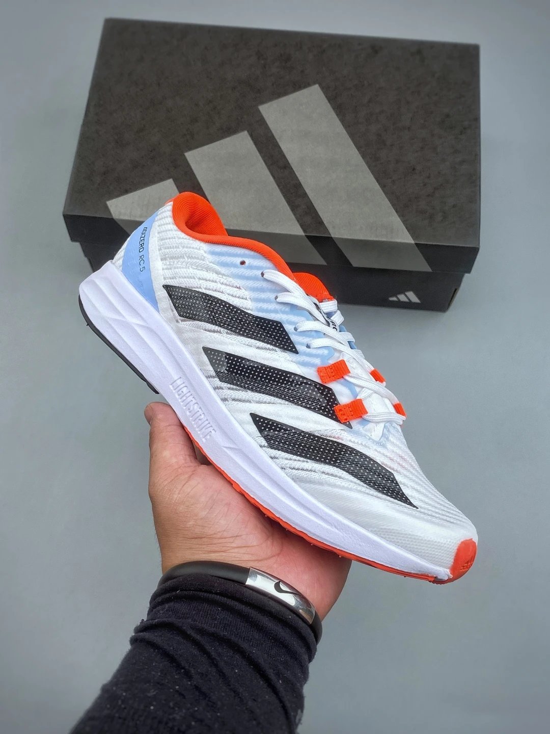 Adidas White, Black and Orange Road Runners, Mixed Panel Finish