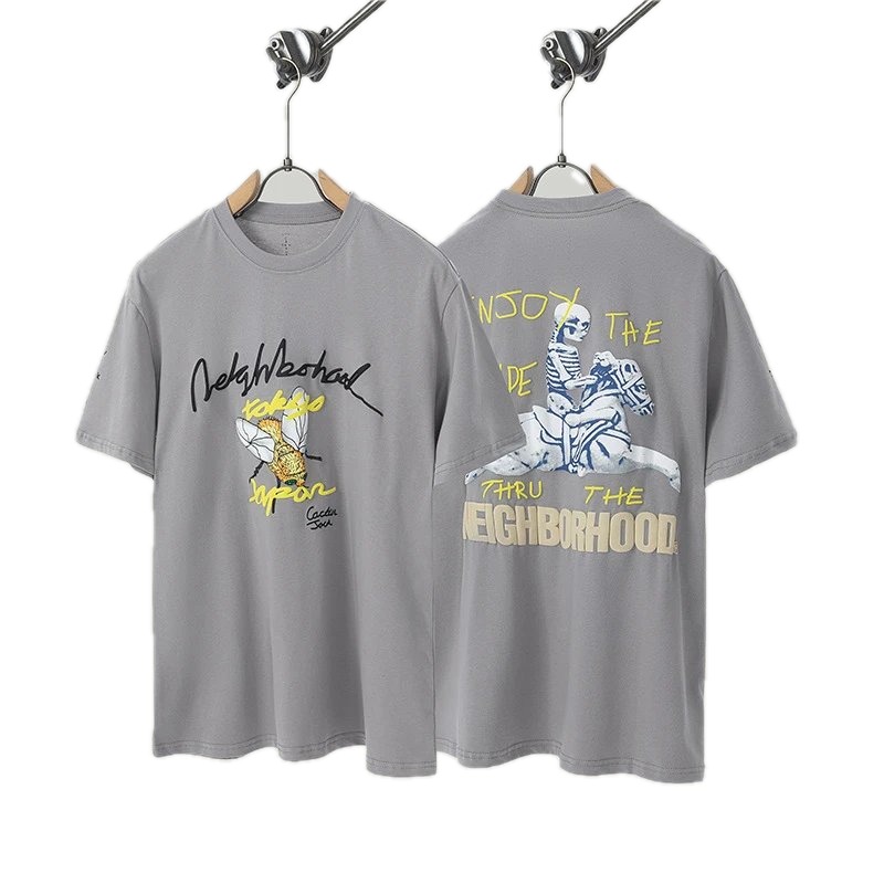Travis Scott Co-branded Street Style Gray Short-sleeve T-shirt
