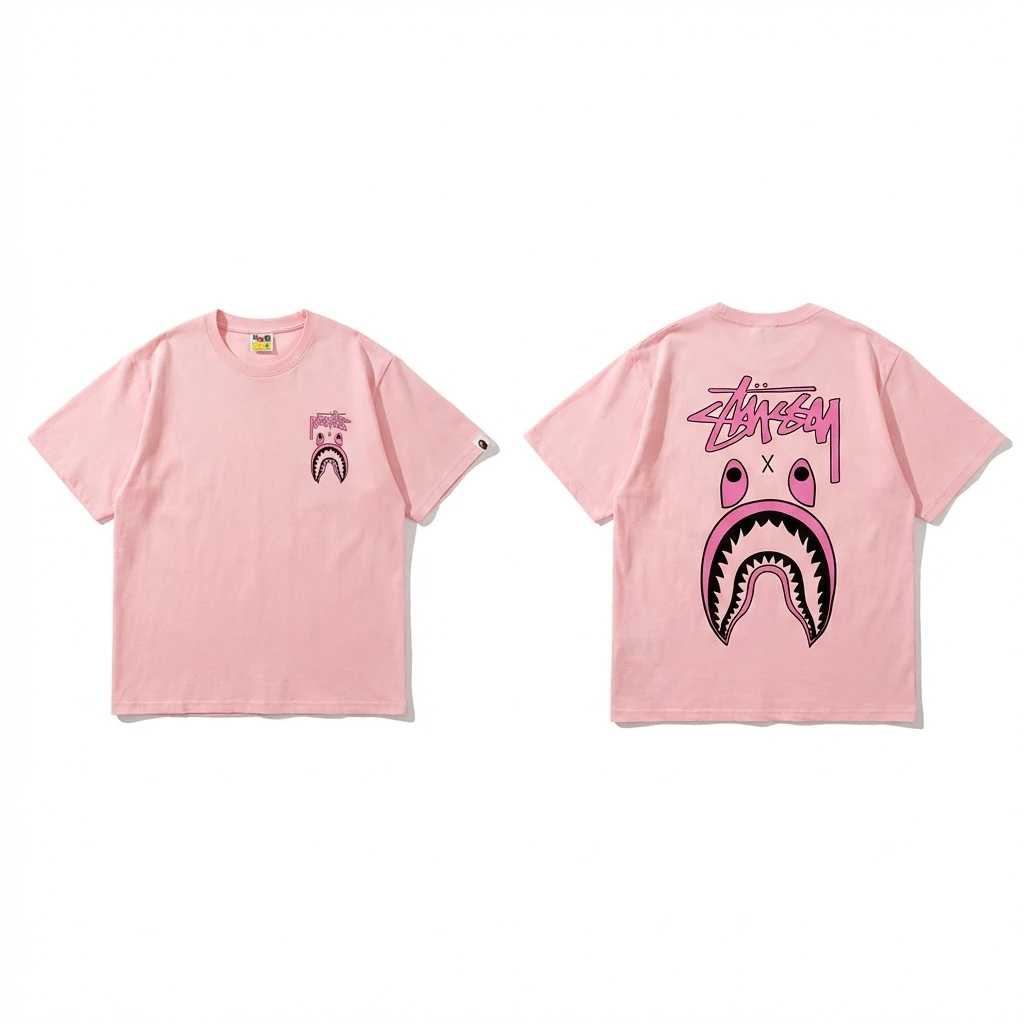 Bape Shark Pink Streetwear Short-sleeve Shirt