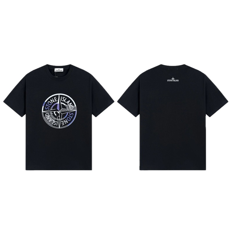 Stone Island Compass Print Street Style Black T-Shirt