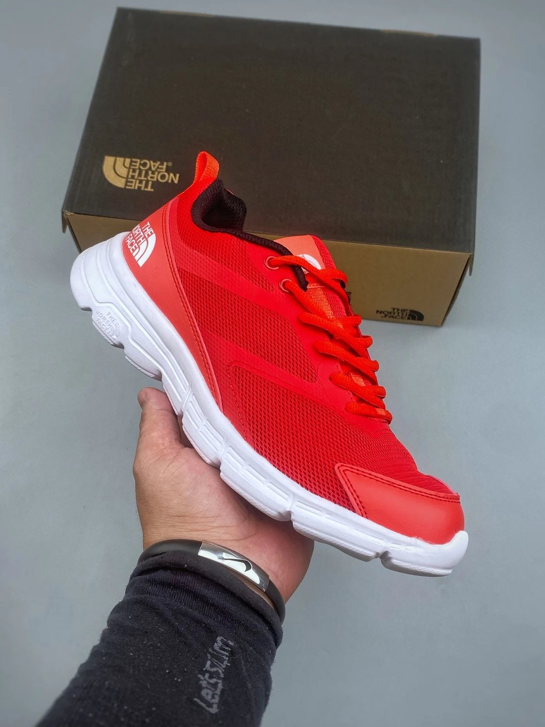 The North Face Red Knit Runners and Sock-Like Collar