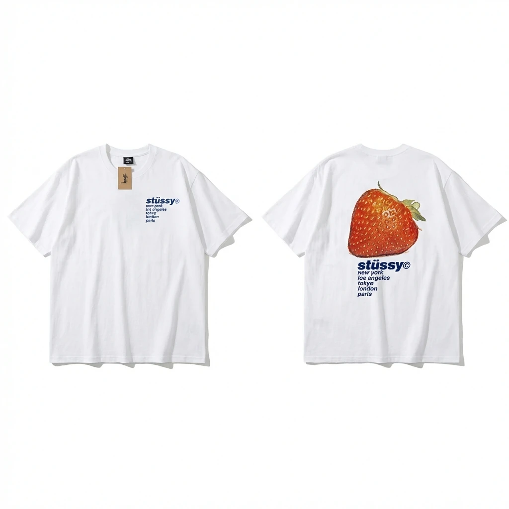 Stussy Strawberry Print White T-shirt