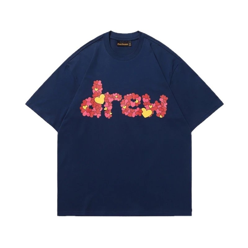 DREW All-over Heart Print Trendy Style Navy Blue Short-sleeve T-shirt