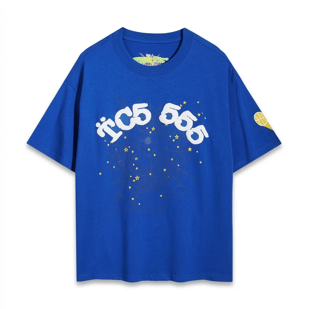 Sp5der Star Print Blue T-shirt