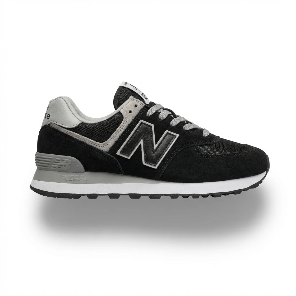 New Balance retro-style black and grey sports shoes