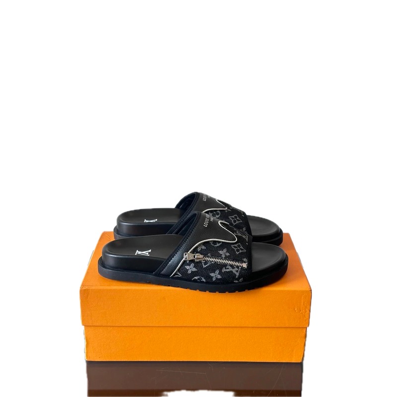 Louis Vuitton Classic Monogram Trendy Black Slides