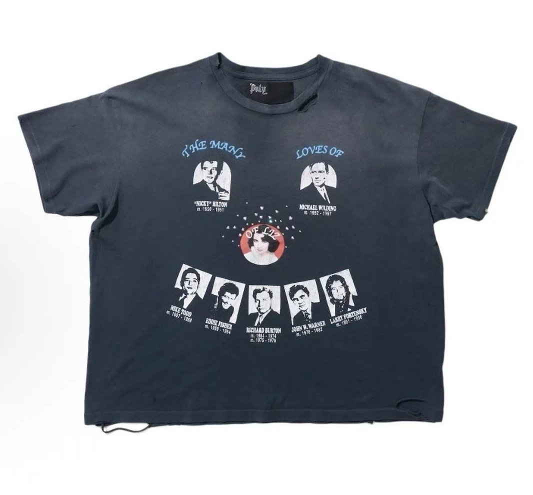Paly Hollywood Portrait Print Vintage Charcoal Black T-Shirt