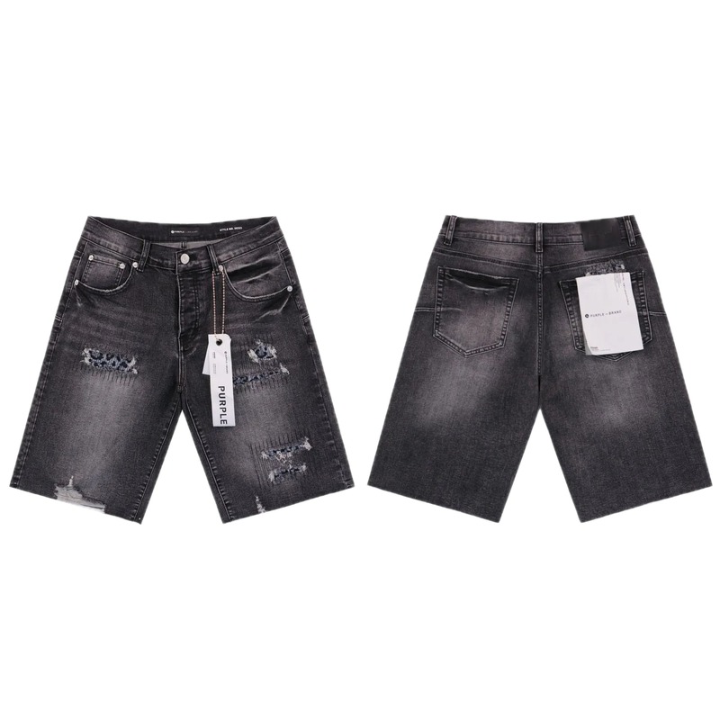 PurpleGodspeed High Street Ripped Black Gray Denim Shorts