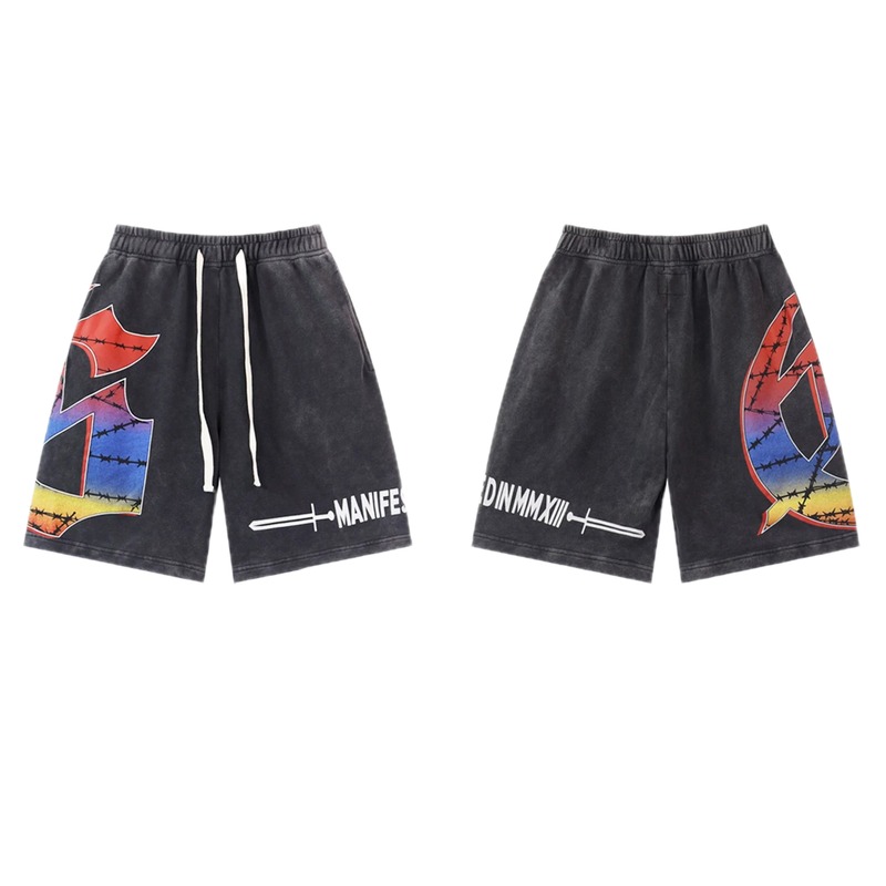 Godspeed Printed Street Style Distressed Black Shorts