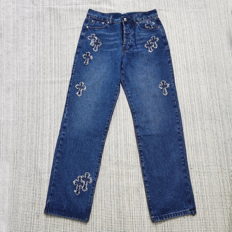 Chrome Hearts Statement Cross patch jeans White Jeans Black for Easy Pairing